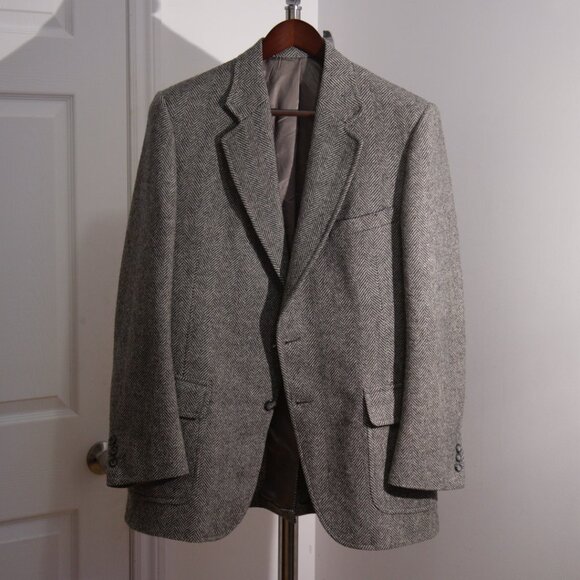 Grey Herringbone Wool Jacket 38R - Picture 1 of 6